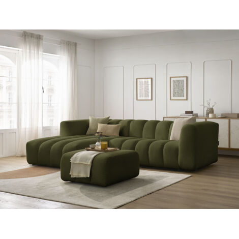 BOBOCHIC - Canapé d'angle fixe TALIA tissu chiné avec pouf Angle gauche  Vert