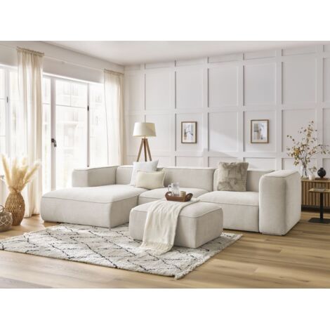 BOBOCHIC - Canapé d'angle fixe ZEPHYR avec pouf Angle gauche  Blanc