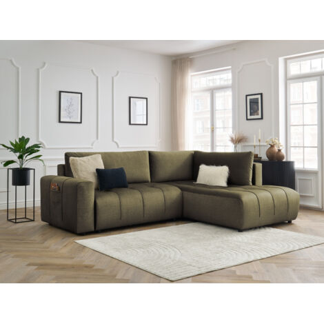 BOBOCHIC - Canapé d'angle L convertible coffre ARSENE tissu velours Angle droit  Vert