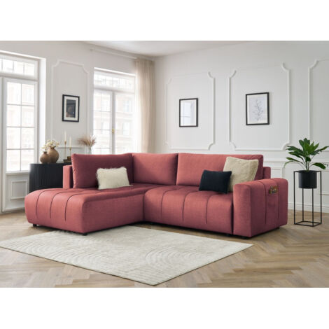 BOBOCHIC - Canapé d'angle L convertible coffre ARSENE tissu velours Angle gauche Orange