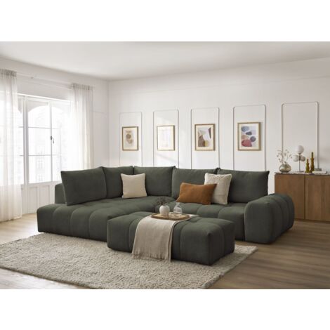 BOBOCHIC - Canapé d'angle L convertible coffre EVEREST tissu chiné avec pouf Angle gauche  Vert
