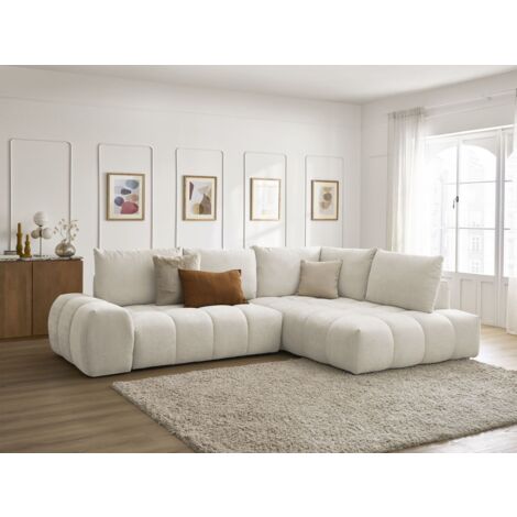 BOBOCHIC - Canapé d'angle L convertible coffre EVEREST tissu texturé Angle droit  Beige