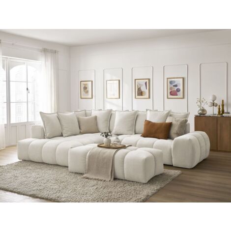 BOBOCHIC - Canapé d'angle L convertible coffre EVEREST tissu texturé avec pouf Angle gauche  Beige