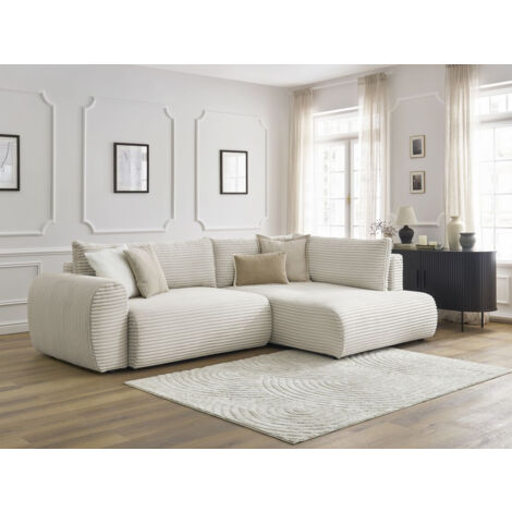BOBOCHIC - Canapé d'angle L convertible coffre LUCIEN gros côtelé doux Angle droit  Beige