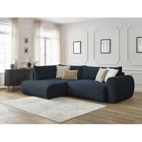 BOBOCHIC - Canapé d'angle L convertible coffre LUCIEN gros côtelé doux Angle gauche  Bleu foncé