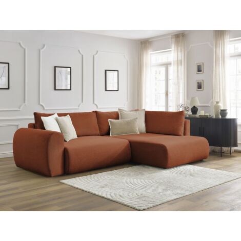 BOBOCHIC - Canapé d'angle L convertible coffre LUCIEN tissu lisse Angle droit Orange