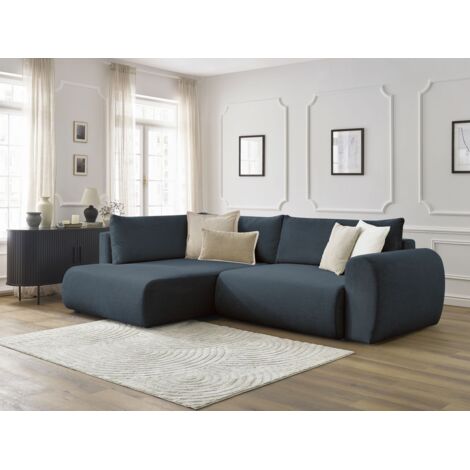 BOBOCHIC - Canapé d'angle L convertible coffre LUCIEN tissu lisse Angle gauche  Bleu foncé