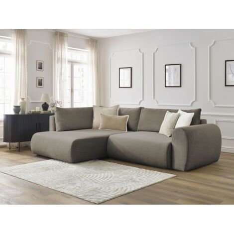 BOBOCHIC - Canapé d'angle L convertible coffre LUCIEN tissu lisse Angle gauche  Taupe