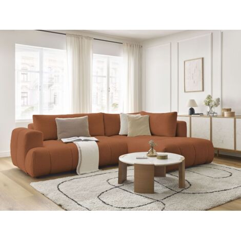 BOBOCHIC - Canapé d'angle L convertible FUJI tissu bouclette Angle droit  Orange