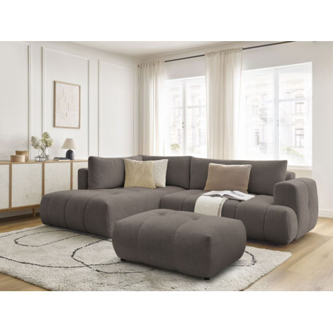 BOBOCHIC - Canapé d'angle L convertible FUJI tissu lisse avec pouf Angle gauche  Taupe