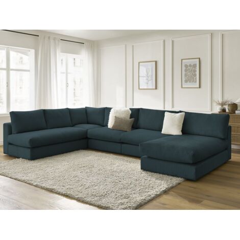 BOBOCHIC - Canapé d'angle modulable PARIS velours côtelé avec 3 chauffeuses, 1 méridienne et 1 angle   Bleu foncé