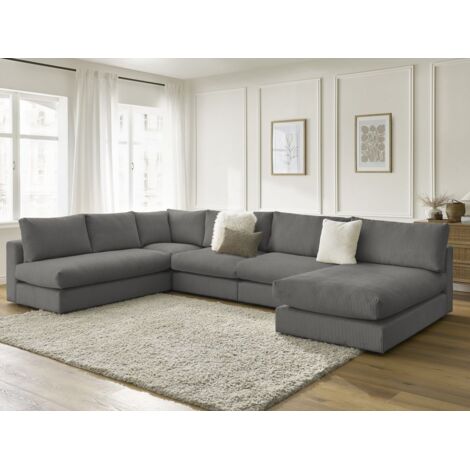 BOBOCHIC - Canapé d'angle modulable PARIS velours côtelé avec 3 chauffeuses, 1 méridienne et 1 angle   Gris foncé
