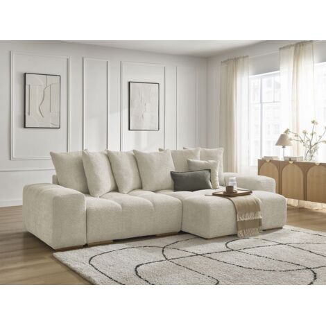 Bobochic – Canapé d'angle réversible 4 places en tissu bouclette – Longueur 310 cm – Largeur 160 cm – Style moderne et confortable