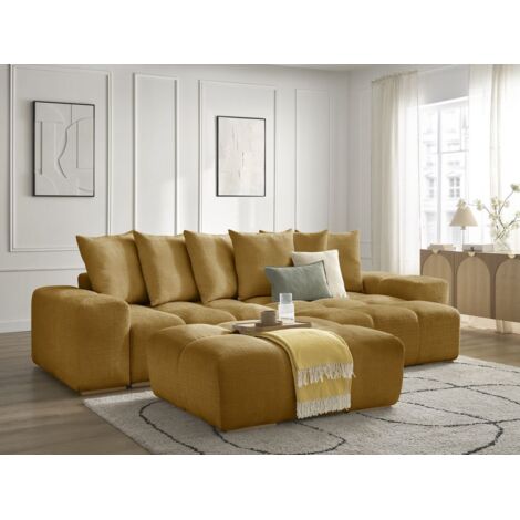 BOBOCHIC - Canapé d'angle réversible ANAKIN tissu texturé avec pouf Réversible  Jaune