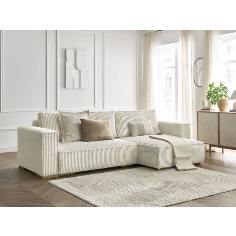 Bobochic – Canapé d'angle réversible convertible 3 places avec coffre – Revêtement gros côtelé doux – Longueur 283 cm – Largeur 148 cm – Confort équilibré
