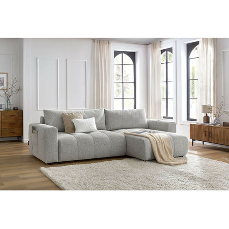 Bobochic – Canapé d'angle réversible convertible avec coffre – 3 places – Revêtement tissu chiné – Longueur 288cm – Style moderne – Pour couchage occasionnel