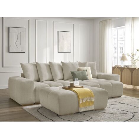 BOBOCHIC - Canapé d'angle réversible convertible coffre ANAKIN tissu texturé avec pouf Réversible  Beige