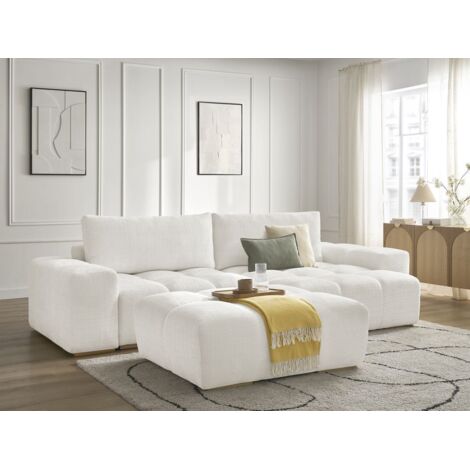 BOBOCHIC - Canapé d'angle réversible convertible coffre ANAKIN tissu texturé avec pouf Réversible  Blanc