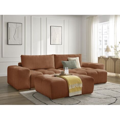 BOBOCHIC - Canapé d'angle réversible convertible coffre ANAKIN tissu texturé avec pouf Réversible  Orange
