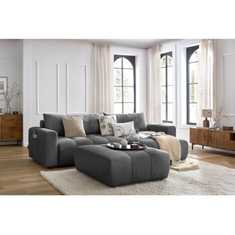 BOBOCHIC - Canapé d'angle réversible convertible coffre ARSENE avec pouf Réversible  Gris foncé