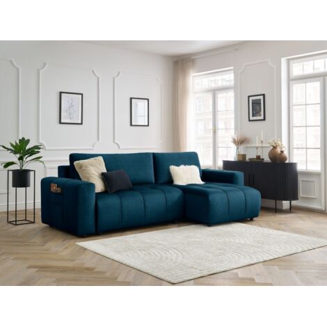 BOBOCHIC - Canapé d'angle réversible convertible coffre ARSENE tissu velours   Bleu