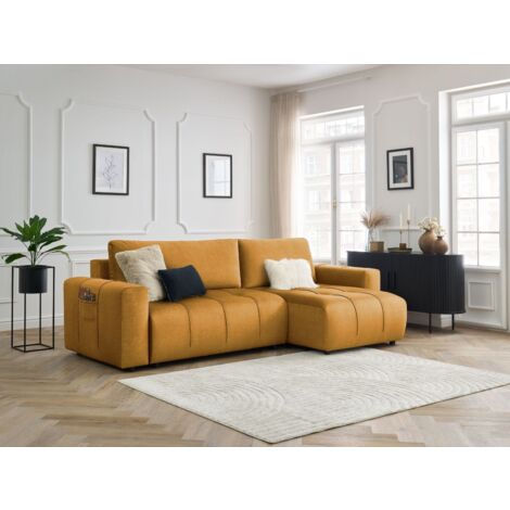 BOBOCHIC - Canapé d'angle réversible convertible coffre ARSENE tissu velours   Jaune