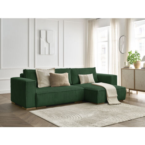 BOBOCHIC - Canapé d'angle réversible convertible coffre CHELSEA gros côtelé doux Réversible  Vert
