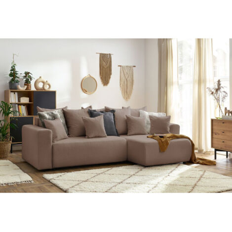 BOBOCHIC - Canapé d'angle réversible convertible coffre ENVY tissu bouclette doux   Marron