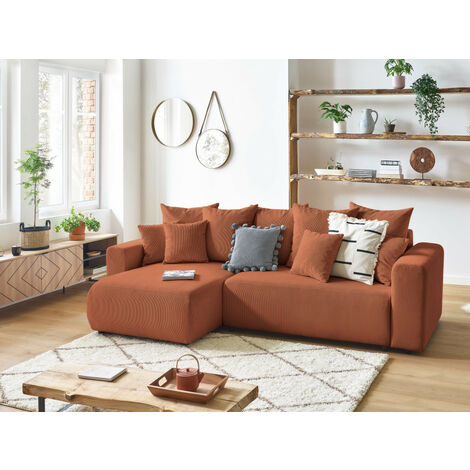 BOBOCHIC - Canapé d'angle réversible convertible coffre ENVY velours côtelé   Orange