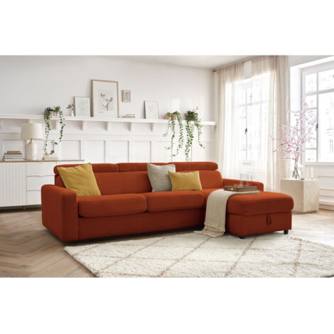 BOBOCHIC - Canapé d'angle réversible convertible coffre MONACO tissu lisse Réversible 140x190 Orange