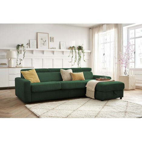 BOBOCHIC - Canapé d'angle réversible convertible coffre MONACO velours côtelé Réversible 140x190 Vert