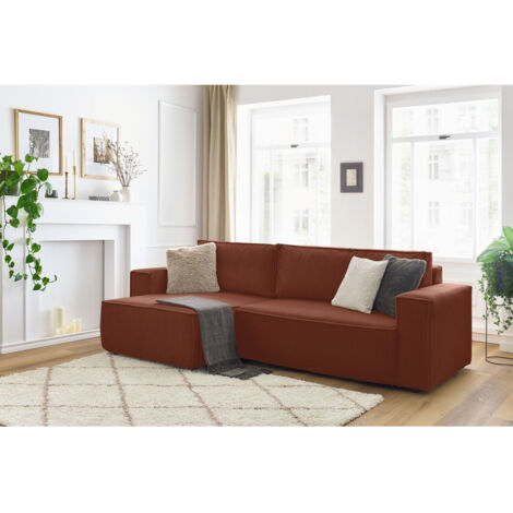 BOBOCHIC - Canapé d'angle réversible convertible coffre NIHAD velours côtelé   Orange