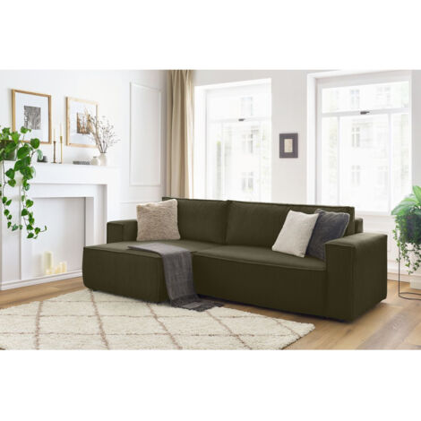 BOBOCHIC - Canapé d'angle réversible convertible coffre NIHAD velours côtelé   Vert clair