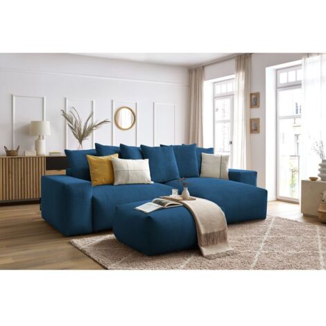 BOBOCHIC - Canapé d'angle réversible convertible coffre VOLTAIRE avec pouf Réversible  Bleu foncé