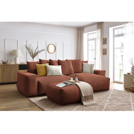 BOBOCHIC - Canapé d'angle réversible convertible coffre VOLTAIRE avec pouf Réversible Orange