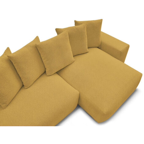 BOBOCHIC - Canapé d'angle réversible convertible coffre VOLTAIRE tissu chiné avec pouf   Jaune