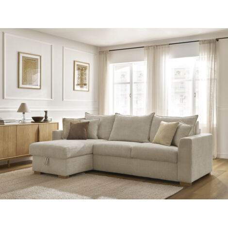BOBOCHIC - Canapé d'angle réversible convertible ouverture express AUGUSTIN tissu texturé Réversible 140x200 Beige