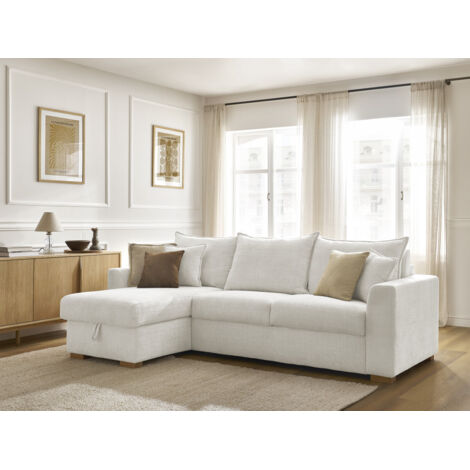 BOBOCHIC - Canapé d'angle réversible convertible ouverture express AUGUSTIN tissu texturé Réversible 160x200 Blanc