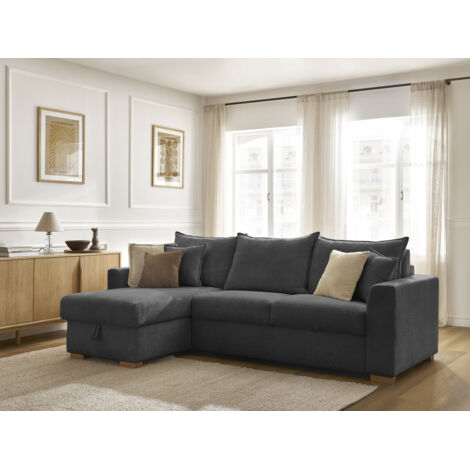 BOBOCHIC - Canapé d'angle réversible convertible ouverture express AUGUSTIN tissu texturé Réversible 160x200 Noir