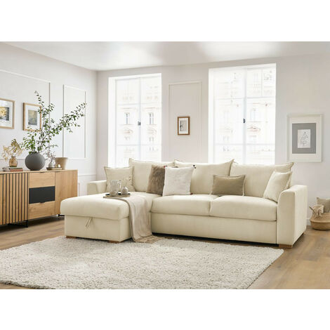 BOBOCHIC - Canapé d'angle réversible convertible ouverture express AUGUSTIN velours côtelé 140x200 Beige
