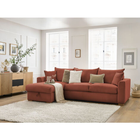 BOBOCHIC - Canapé d'angle réversible convertible ouverture express AUGUSTIN velours côtelé 160x200 Orange