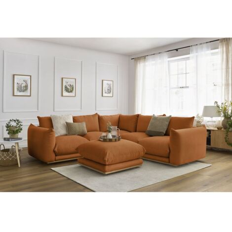 BOBOCHIC - Canapé d'angle réversible ERNEST avec pouf Réversible  Orange