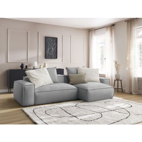 BOBOCHIC - Canapé d'angle réversible ultra moelleux BOHEME cuir végan   Gris clair