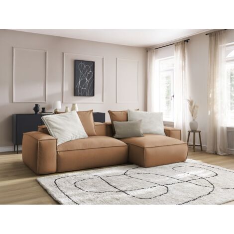 BOBOCHIC - Canapé d'angle réversible ultra moelleux BOHEME cuir végan   Marron clair