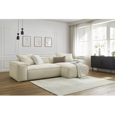 BOBOCHIC - Canapé d'angle réversible ultra moelleux BOHEME velours côtelé Réversible  Beige
