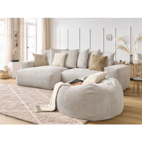 BOBOCHIC - Canapé d'angle réversible VOLTAIRE velours côtelé avec pouf   Beige