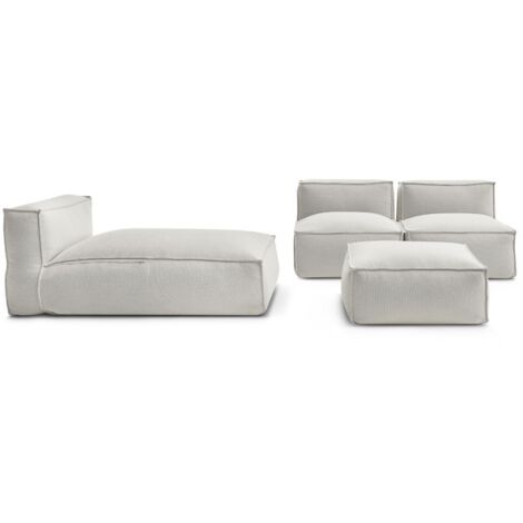 BOBOCHIC - Canapé de jardin modulable BIARRITZ avec bâche de protection, 2 chauffeuses 1 place, 1 méridienne et 1 pouf   Beige