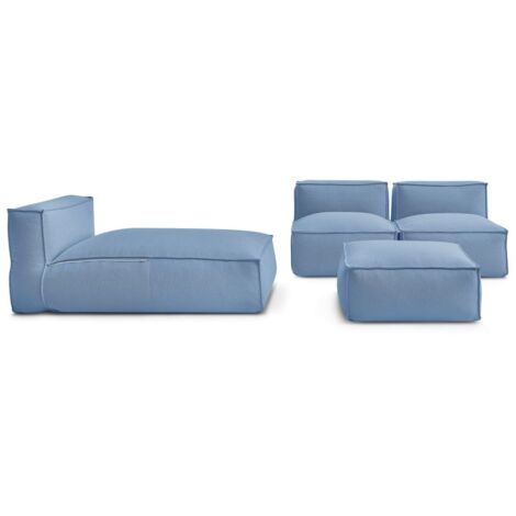 BOBOCHIC - Canapé de jardin modulable BIARRITZ avec bâche de protection, 2 chauffeuses 1 place, 1 méridienne et 1 pouf   Bleu