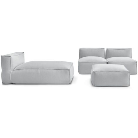 BOBOCHIC - Canapé de jardin modulable BIARRITZ avec bâche de protection, 2 chauffeuses 1 place, 1 méridienne et 1 pouf   Gris