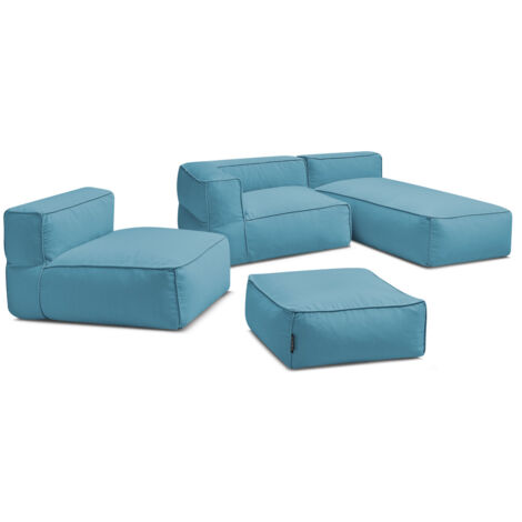 BOBOCHIC - Canapé de jardin modulable GIULIA avec bâche de protection, 1 chauffeuse 1 place, 1 angle, 1 méridienne et 1 pouf   Bleu clair